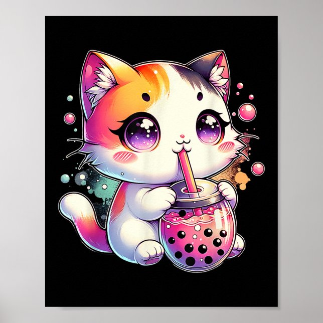 Cat Boba Tea Anime Japanischer Kawaii Neko Bubble  Poster (Vorne)