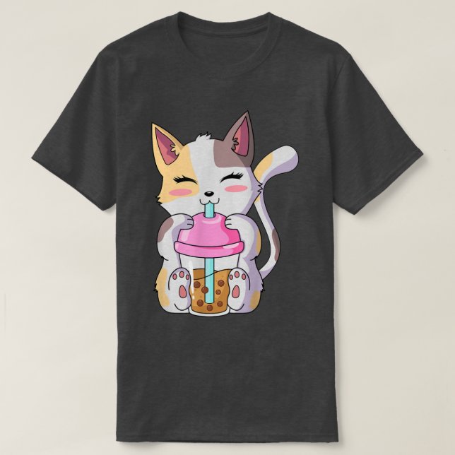 Cat Boba Tea Anime Kawaii Neko Bubble Teen Gir T-Shirt (Design vorne)