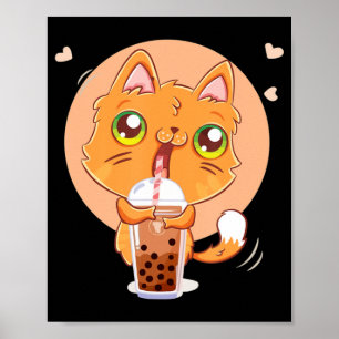 Cat Boba Tea Bubble Kawaii Japanischer Anime Gesch Poster