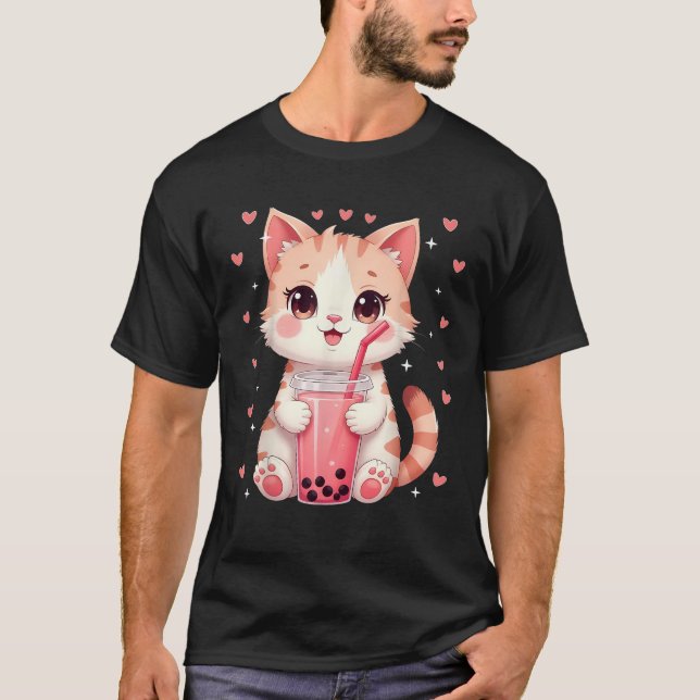 Cat Boba Tea Bubble Tea Anime Girls Women Kawaii N T-Shirt (Vorderseite)