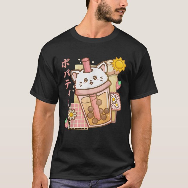 Cat Boba Tea Bubble Tea Anime Kawaii Neko Cat Boba T-Shirt (Vorderseite)
