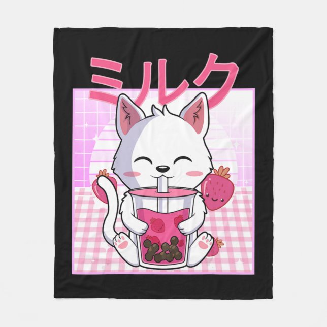 Cat Boba Tea Bubble Tea Anime Kawaii Neko Gift Kid Fleecedecke (Vorderseite)