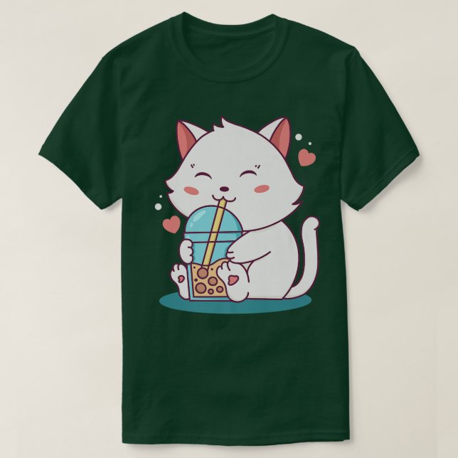 Cat Boba Tea Bubble Tea Anime Kawaii Neko Japanese T-Shirt (Design vorne)
