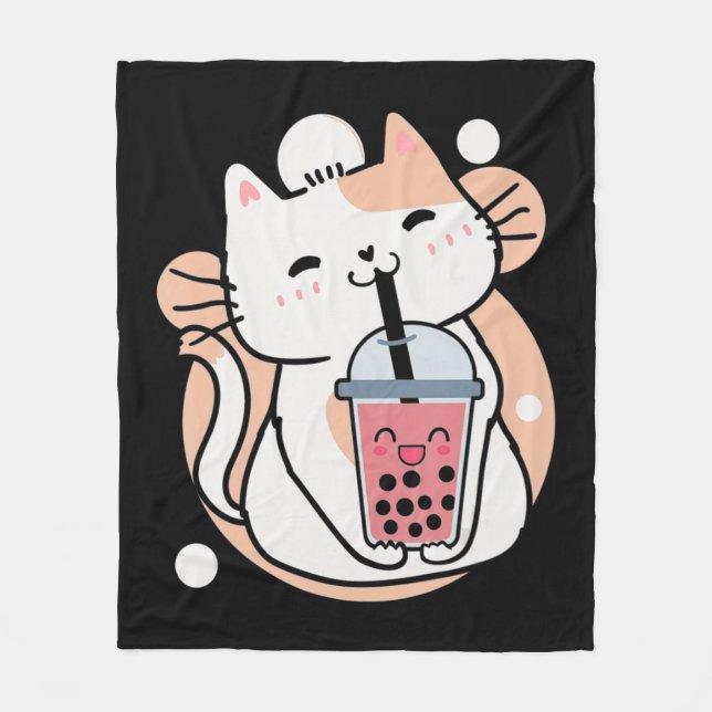 Cat Boba Tea Bubble Tea Anime Kawaii Neko Milktea  Fleecedecke (Vorderseite)