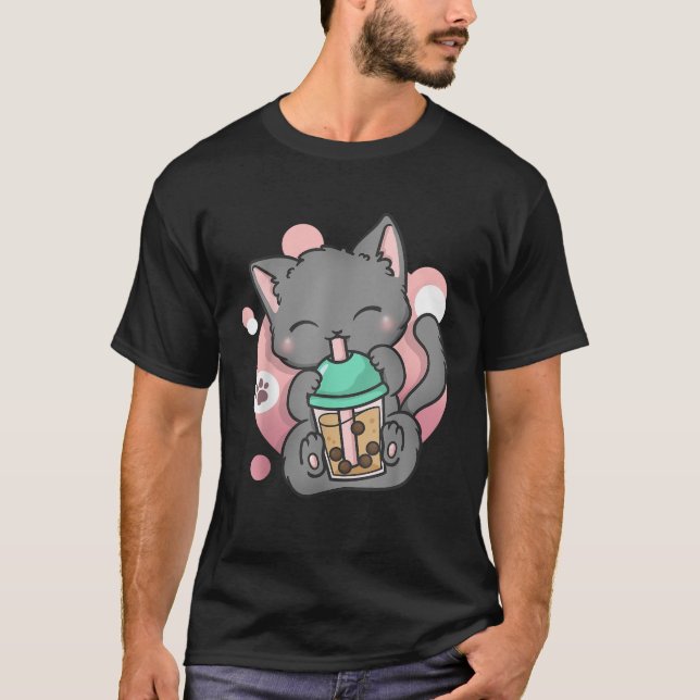 Cat Boba Tea Bubble Tea Anime Kawaii Neko  T-Shirt (Vorderseite)