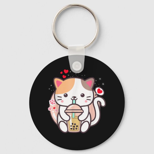 Cat Boba Tea Bubble Tea Kawaii Anime Japanese Neko Schlüsselanhänger (Vorderseite)
