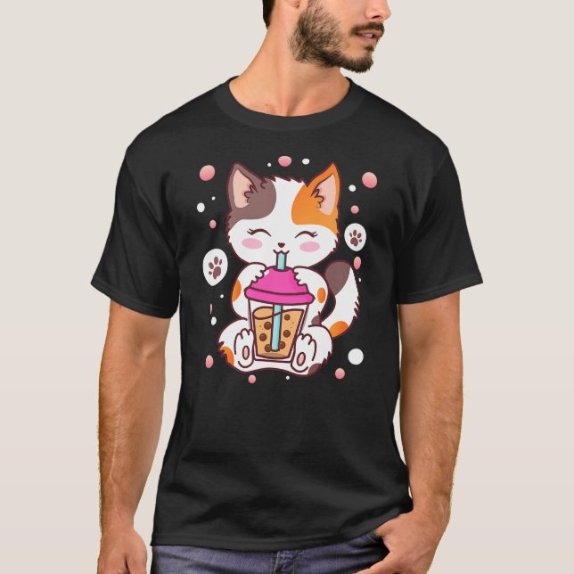 Cat Boba Tea Bubble Tea Kawaii Anime Japanese Neko T-Shirt (Vorderseite)