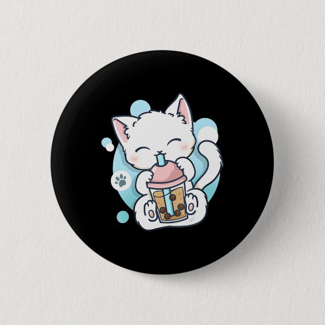Cat Boba Tea Bubble Tea Kawaii Anime Japanischer N Button (Vorderseite)