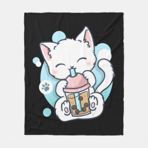 Cat Boba Tea Bubble Tea Kawaii Anime Japanischer N Fleecedecke
