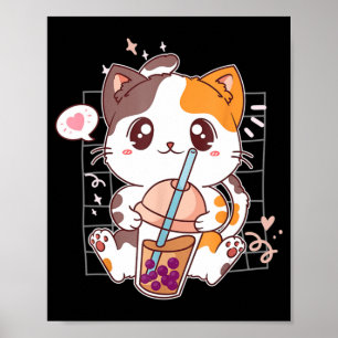 Cat Boba Tea Bubble Tea Kawaii Anime Japanischer N Poster