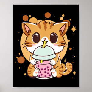 Cat Boba Tea Bubble Tea Kawaii Anime Japanischer N Poster