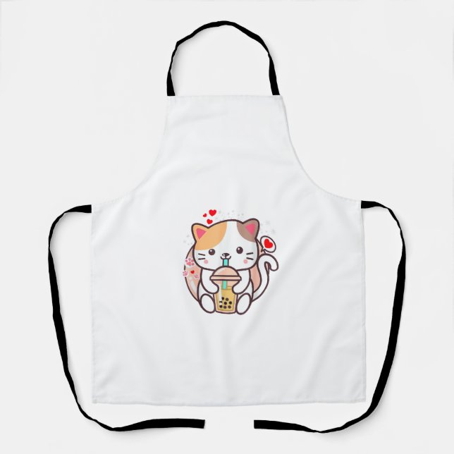 Cat Boba Tea Bubble Tea Kawaii Anime Japanischer N Schürze (Vorderseite)