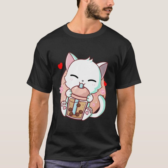 Cat Boba Tea Bubble Tea Kawaii Anime Japanischer N T-Shirt (Vorderseite)