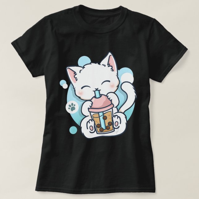 Cat Boba Tea Bubble Tea Kawaii Anime Japanischer N T-Shirt (Design vorne)