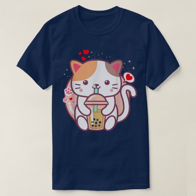Cat Boba Tea Bubble Tea Kawaii Anime Japanischer N T-Shirt (Design vorne)