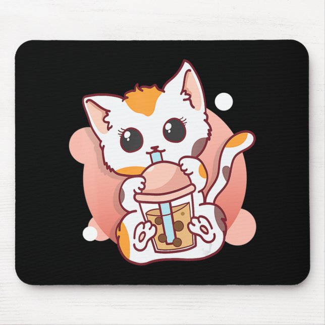 Cat Boba Tea Bubble Tea Kawaii Anime Neko für Mädc Mousepad (Vorne)