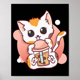 Cat Boba Tea Bubble Tea Kawaii Anime Neko für Mädc Poster