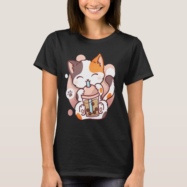 Cat Boba Tea Bubble Tea Neko T-Shirt (Vorderseite)