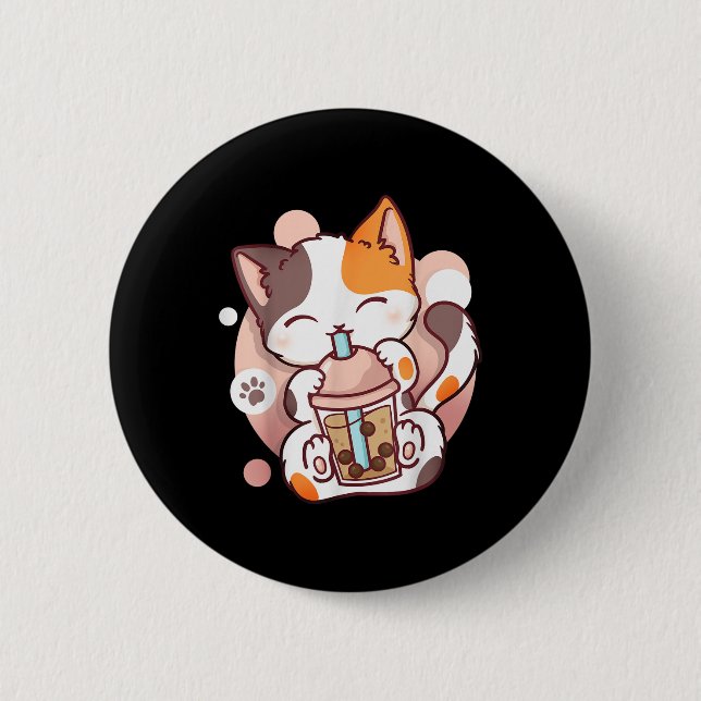 Cat Boba Tea Bubble Tee Anime Kawaii Neko Button (Vorderseite)