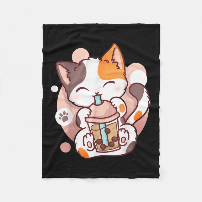 Cat Boba Tea Bubble Tee Anime Kawaii Neko Fleecedecke (Vorderseite)