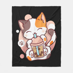 Cat Boba Tea Bubble Tee Anime Kawaii Neko Fleecedecke