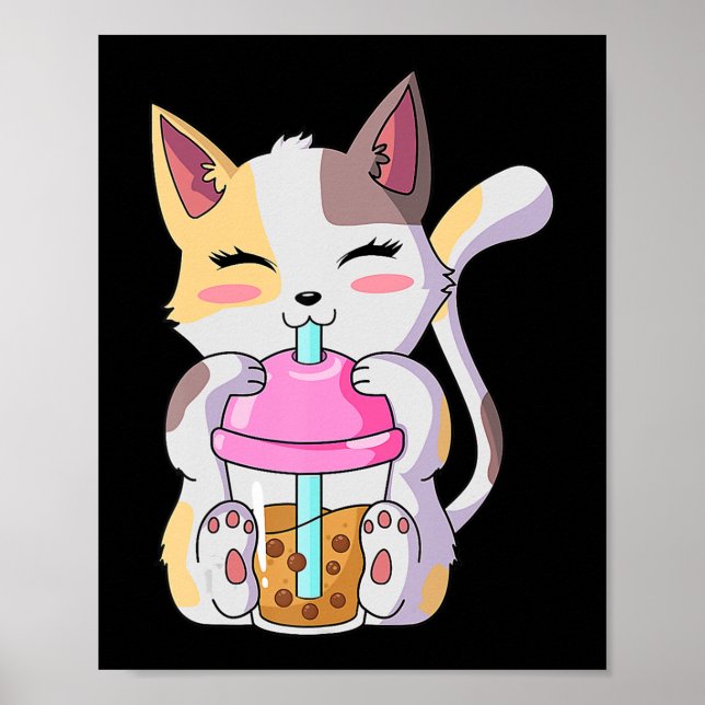 Cat Boba Tea Bubble Tee Anime Kawaii Neko for Boys Poster (Vorne)