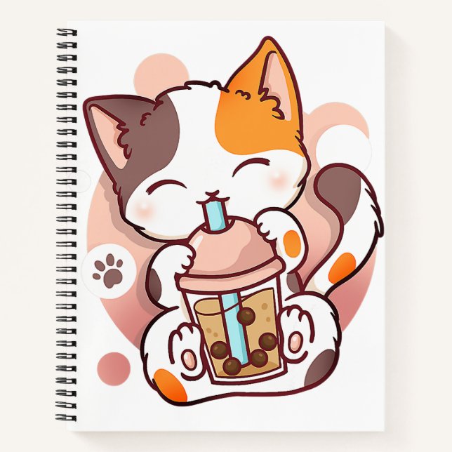 Cat Boba Tea Bubble Tee Anime Kawaii Neko für Mädc Notizbuch (Vorderseite)