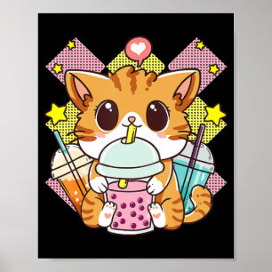 Cat Boba Tea Bubble Tee Anime Kawaii Neko für Mädc Poster