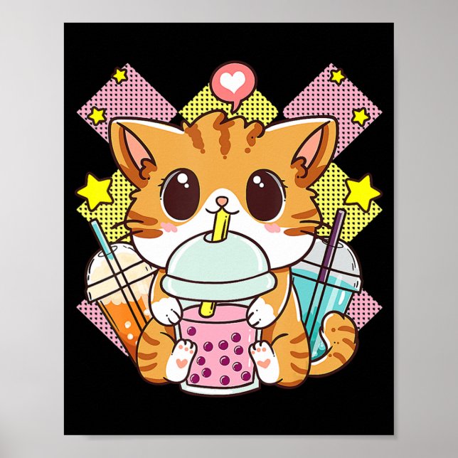 Cat Boba Tea Bubble Tee Anime Kawaii Neko für Mädc Poster (Vorne)