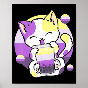 Cat Boba Tea Bubble Tee Anime Kawaii Neko Kids Gir Poster