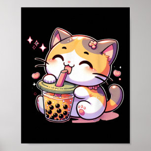 Cat Boba Tea Bubble Tee Anime Kawaii Neko Kinder T Poster