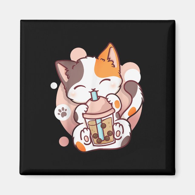 Cat Boba Tea Bubble Tee Anime Kawaii Neko Magnet (Vorne)