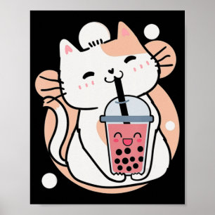 Cat Boba Tea Bubble Tee Anime Kawaii Neko Milktea Poster