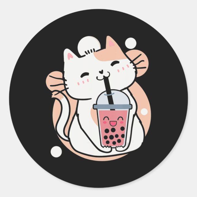 Cat Boba Tea Bubble Tee Anime Kawaii Neko Milktea Runder Aufkleber (Vorderseite)
