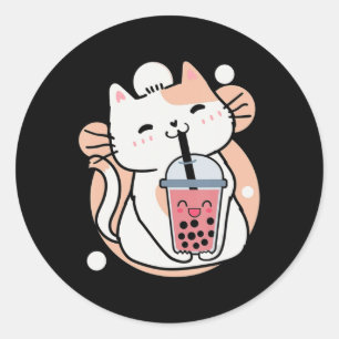 Cat Boba Tea Bubble Tee Anime Kawaii Neko Milktea Runder Aufkleber