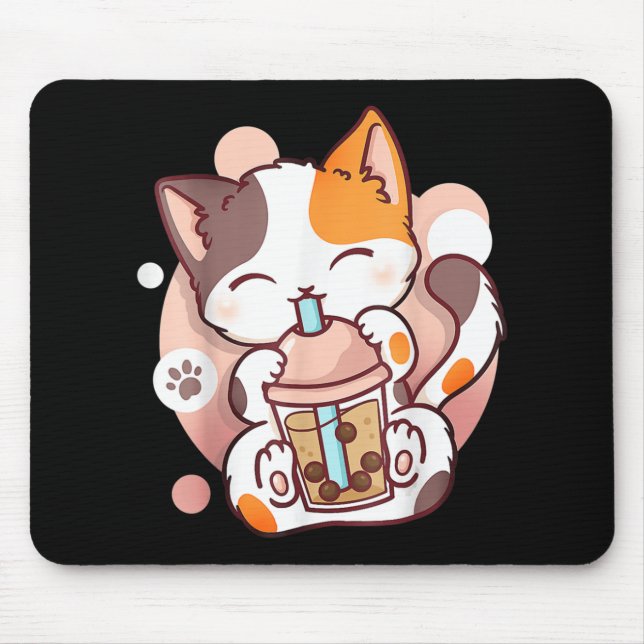 Cat Boba Tea Bubble Tee Anime Kawaii Neko Mousepad (Vorne)