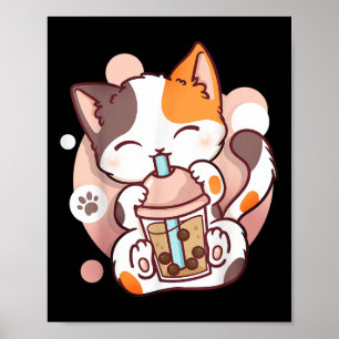 Cat Boba Tea Bubble Tee Anime Kawaii Neko Poster