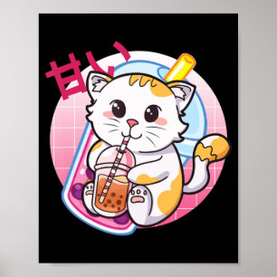 Cat Boba Tea Bubble Tee Katze Lover Anime Kawaii N Poster