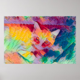 Cat Boho Yellow Colorful Hippie Pop Art Poster