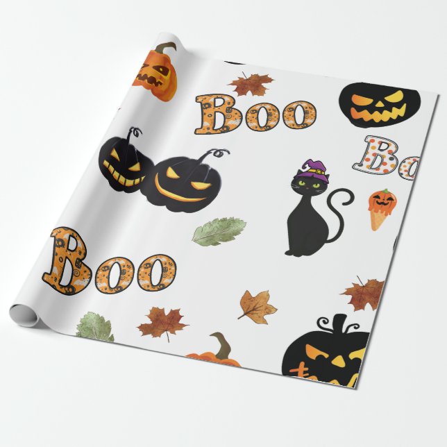 Cat Boo Halloween Geschenkpapier (Ungerollt)
