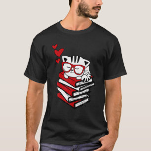 Cat Book Nerd Reader Niedlich Geek Glasses Funny T-Shirt