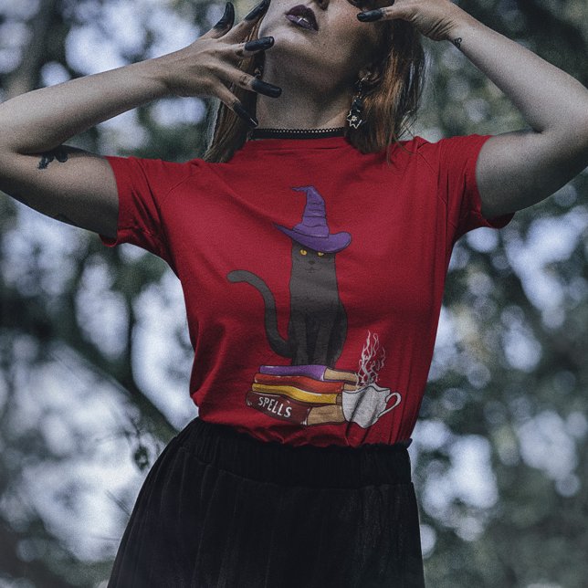 Cat Books Poet und Zauber Halloween Personalisiert T-Shirt (Von Creator hochgeladen)