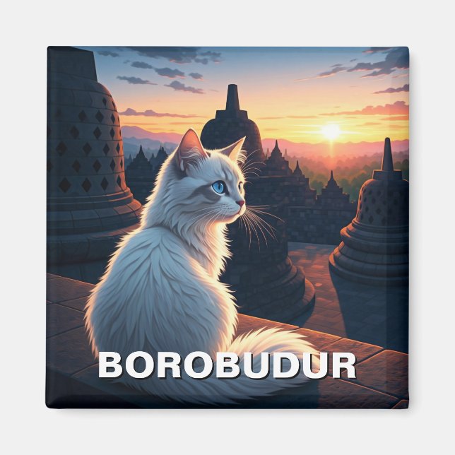 Cat Borobudur Indonesia Sunset Magnet (Vorne)