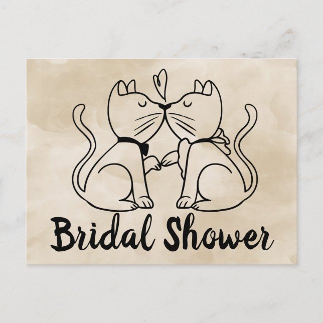 Cat Bridal Dusche Einladung Braun Wasserfarbe (Vorderseite)