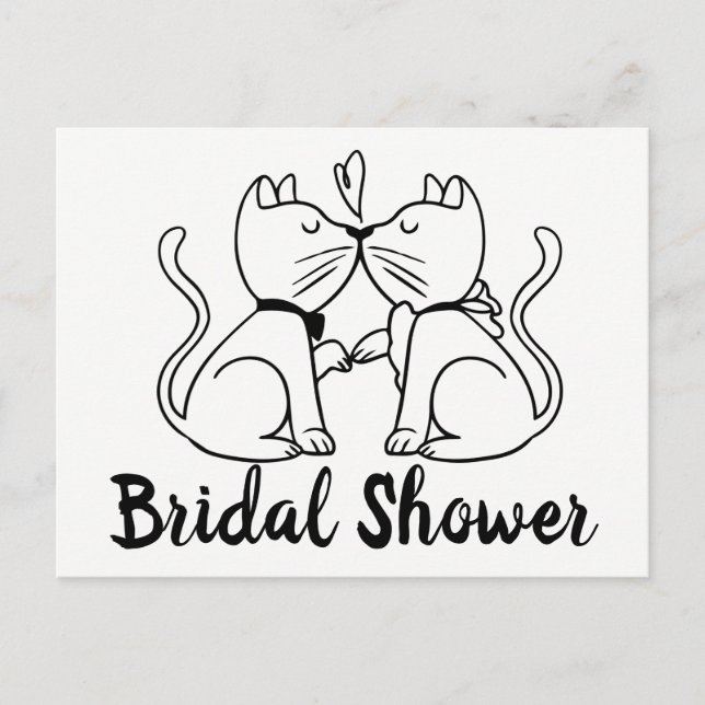Cat Bridal Dusche Einladung Schwarz-weiß modern (Vorderseite)