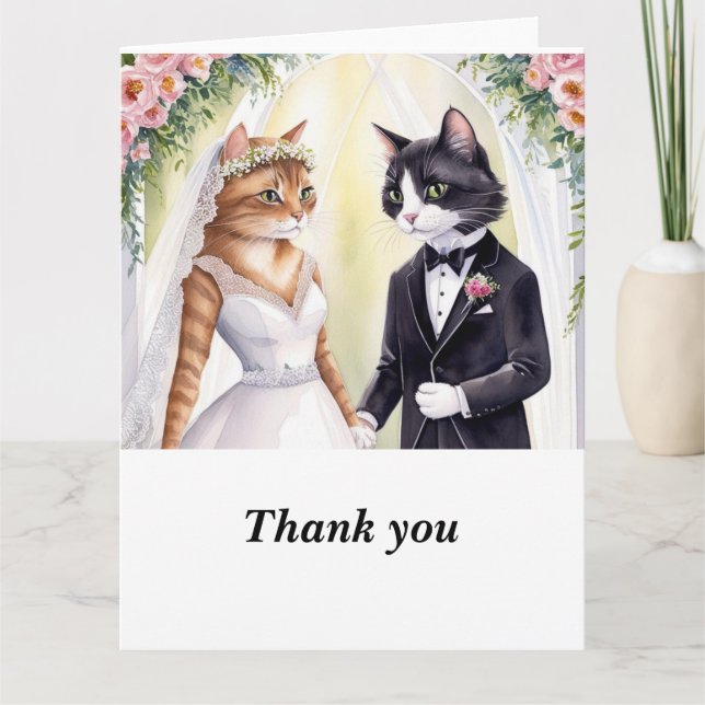 Cat Bride and Groom am Hochzeitstag Dankeskarte (Vorderseite)