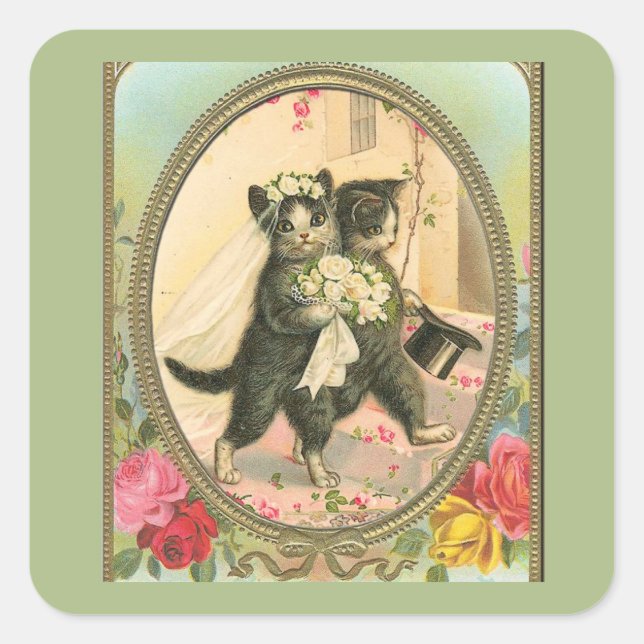Cat Bride and Groom Wedding Day Quadratischer Aufkleber (Vorderseite)