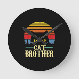 Cat Brother Vintag Achtziges Retro T - Shirt Runde Wanduhr