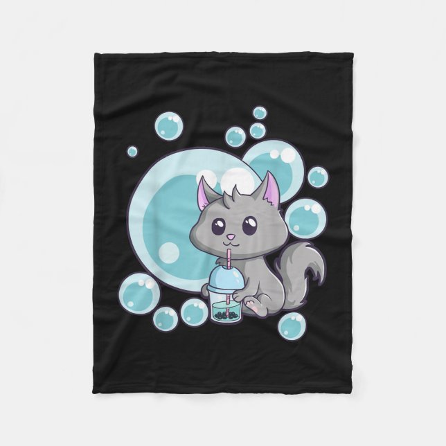 Cat Bubble Tee-Geschenk | Witziges Boba Tee Katzen Fleecedecke (Vorderseite)