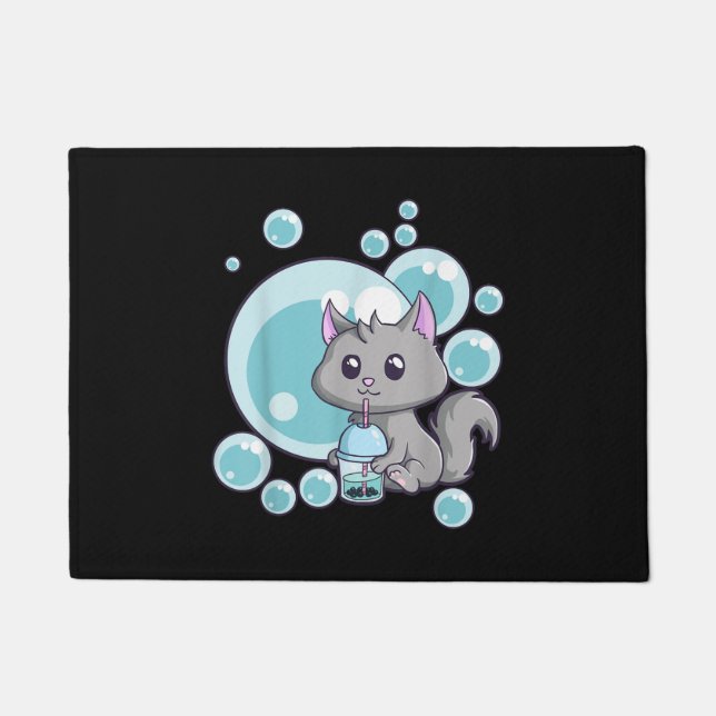 Cat Bubble Tee-Geschenk | Witziges Boba Tee Katzen Fußmatte (Vorderseite)